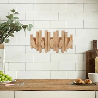 JUTE Garderobenständer Aus Massivholz Im Nordischen Stil, Wandgarderobe, Garderobenständer Für Den Eingangsbereich, Fünf Haken, Naturholzfarbe JUTE Garderobenständer Aus Massivholz Im Nordischen Stil, Wandgarderobe, Garderobenständer Für Den Eingangsbereich, Fünf Haken, Naturholzfarbe