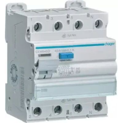 Hager CEH640D - Fehlerstromschutzschalter - 4p, 10kA, 40A, 100mA Hager CEH640D - Fehlerstromschutzschalter - 4p, 10kA, 40A, 100mA