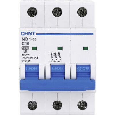 Chint 3-poliger 20A Automatsicherung - Typ C, 6 kA, DIN-Montage Chint 3-poliger 20A Automatsicherung - Typ C, 6 kA, DIN-Montage