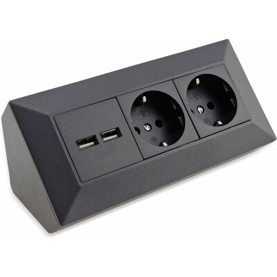 CHILITEC 2-fach Steckdosenblock+ 2x Usb,anthrazit 250v/ 16a, Aufbaumontage CHILITEC 2-fach Steckdosenblock+ 2x Usb,anthrazit 250v/ 16a, Aufbaumontage