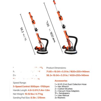 OEM Trockenbauschleifer, 360°-led-licht, Einstellbare Geschwindigkeiten, 850 W OEM Trockenbauschleifer, 360°-led-licht, Einstellbare Geschwindigkeiten, 850 W