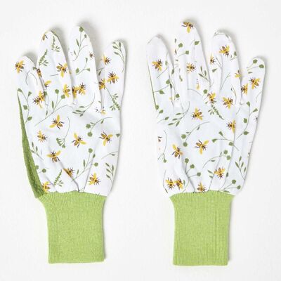 Grün-weiße Garten-handschuhe Mit Floralem Bienendesign - Homescapes Grün-weiße Garten-handschuhe Mit Floralem Bienendesign - Homescapes