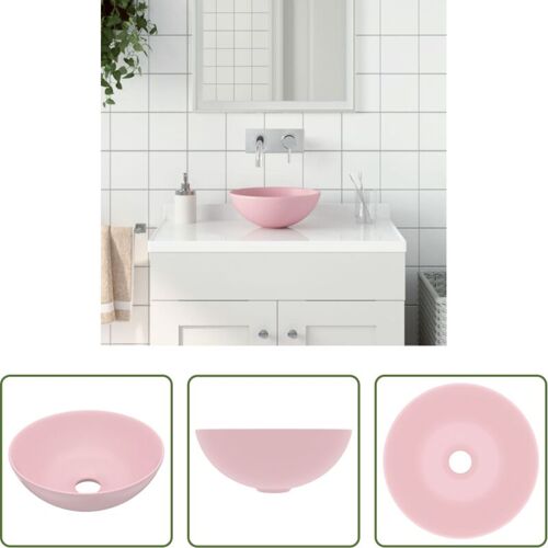 vidaXL Aufsatzwaschbecken - Waschbecken Keramik Mattrosa Rund