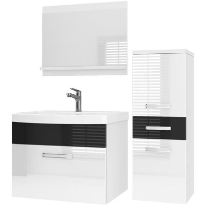 Belini Badmöbel Set Pri P2 90 Cm - Moderner Badschrank Mit Waschbecken & Spiegel, Vollausstattung Wandmontage - Weiß/schwarz Hochglanz Belini Badmöbel Set Pri P2 90 Cm - Moderner Badschrank Mit Waschbecken & Spiegel, Vollausstattung Wandmontage - Weiß/schwarz Hochglanz