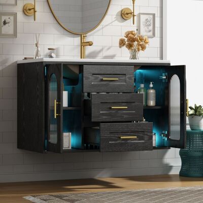 SANS MARQUE Wandmontierter Badezimmerschrank – 76x46x55 Cm – 36.4 Kg – Aus Glas – Mit 2 Schubladen – Platzsparende Wandmontage Und Großzügiger Stauraum SANS MARQUE Wandmontierter Badezimmerschrank – 76x46x55 Cm – 36.4 Kg – Aus Glas – Mit 2 Schubladen – Platzsparende Wandmontage Und Großzügiger Stauraum