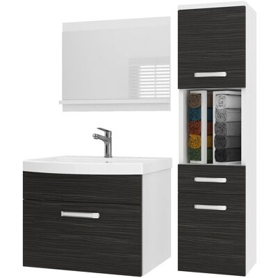 Belini Badmöbel Set Pri M3 90 Cm - Moderner Badschrank Mit Waschbecken & Spiegel, Vollausstattung Wandmontage - Ebenholz Matt Belini Badmöbel Set Pri M3 90 Cm - Moderner Badschrank Mit Waschbecken & Spiegel, Vollausstattung Wandmontage - Ebenholz Matt
