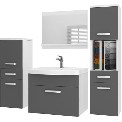 Belini Badmöbel Set Pri M5 120 Cm - Moderner Badschrank Mit Waschbecken & Spiegel, Vollausstattung Wandmontage - Grau Matt Belini Badmöbel Set Pri M5 120 Cm - Moderner Badschrank Mit Waschbecken & Spiegel, Vollausstattung Wandmontage - Grau Matt