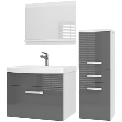 Belini Badmöbel Set Pri P2 90 Cm - Moderner Badschrank Mit Waschbecken & Spiegel, Vollausstattung Wandmontage - Grau Hochglanz Belini Badmöbel Set Pri P2 90 Cm - Moderner Badschrank Mit Waschbecken & Spiegel, Vollausstattung Wandmontage - Grau Hochglanz