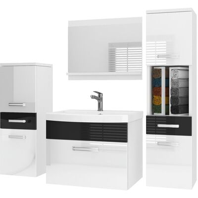Belini Badmöbel Set Pri P5 120 Cm - Moderner Badschrank Mit Waschbecken & Spiegel, Vollausstattung Wandmontage - Weiß/schwarz Hochglanz Belini Badmöbel Set Pri P5 120 Cm - Moderner Badschrank Mit Waschbecken & Spiegel, Vollausstattung Wandmontage - Weiß/schwarz Hochglanz