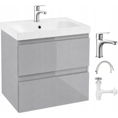 OEM Wandhängender Badezimmerschrank Mit Waschbecken Und Armatur, Chromgrau Hochglanz, 60 Cm Durchmesser OEM Wandhängender Badezimmerschrank Mit Waschbecken Und Armatur, Chromgrau Hochglanz, 60 Cm Durchmesser
