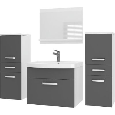 Belini Badmöbel Set Pri M4 120 Cm - Moderner Badschrank Mit Waschbecken & Spiegel, Vollausstattung Wandmontage - Grau Matt Belini Badmöbel Set Pri M4 120 Cm - Moderner Badschrank Mit Waschbecken & Spiegel, Vollausstattung Wandmontage - Grau Matt