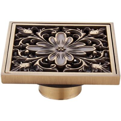 OEM Ablaufgarnitur Im Vintage-stil Mit Messinggravuren, Quadratisches Antik-design, Geeignet Für Badezimmer Und Gärten, 10 X 10 Cm - Florales Motiv. OEM Ablaufgarnitur Im Vintage-stil Mit Messinggravuren, Quadratisches Antik-design, Geeignet Für Badezimmer Und Gärten, 10 X 10 Cm - Florales Motiv.