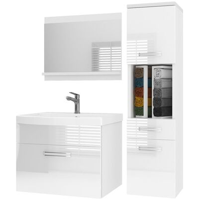 Belini Badmöbel Set Pri P3 90 Cm - Moderner Badschrank Mit Waschbecken & Spiegel, Vollausstattung Wandmontage - Weiß Hochglanz Belini Badmöbel Set Pri P3 90 Cm - Moderner Badschrank Mit Waschbecken & Spiegel, Vollausstattung Wandmontage - Weiß Hochglanz