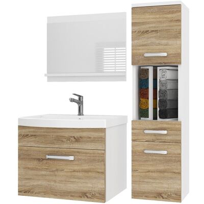 Belini Badmöbel Set Pri M3 90 Cm - Moderner Badschrank Mit Waschbecken & Spiegel, Vollausstattung Wandmontage - Sonoma Eiche Matt Belini Badmöbel Set Pri M3 90 Cm - Moderner Badschrank Mit Waschbecken & Spiegel, Vollausstattung Wandmontage - Sonoma Eiche Matt
