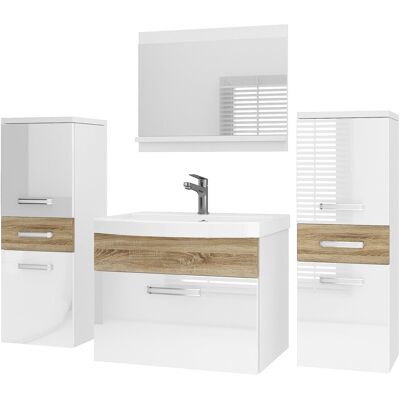Belini Badmöbel Set Pri Pm4 120 Cm - Moderner Badschrank Mit Waschbecken & Spiegel, Vollausstattung Wandmontage - Weiß/sonoma Eiche Hochglanz Belini Badmöbel Set Pri Pm4 120 Cm - Moderner Badschrank Mit Waschbecken & Spiegel, Vollausstattung Wandmontage - Weiß/sonoma Eiche Hochglanz