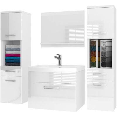 Belini Badmöbel Set Pri P6 120 Cm - Moderner Badschrank Mit Waschbecken & Spiegel, Vollausstattung Wandmontage - Weiß Hochglanz Belini Badmöbel Set Pri P6 120 Cm - Moderner Badschrank Mit Waschbecken & Spiegel, Vollausstattung Wandmontage - Weiß Hochglanz