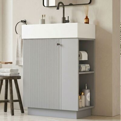 SANS MARQUE Freistehender Badezimmer Waschbeckenunterschrank – 55x32x87 Cm – 25.5 Kg – Aus Mdf – [großzügiger Stauraum Und – [hochwertiges Keramikwaschbecken Mit SANS MARQUE Freistehender Badezimmer Waschbeckenunterschrank – 55x32x87 Cm – 25.5 Kg – Aus Mdf – [großzügiger Stauraum Und – [hochwertiges Keramikwaschbecken Mit