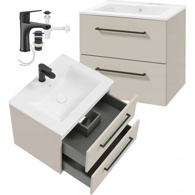 OEM Badezimmerschrank Mit Waschbecken Und Schwarzer Armatur, Hängend, Kaschmir, 60 X 50 Cm, Pinia OEM Badezimmerschrank Mit Waschbecken Und Schwarzer Armatur, Hängend, Kaschmir, 60 X 50 Cm, Pinia