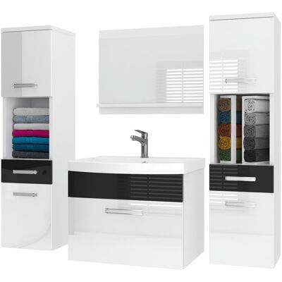 Belini Badmöbel Set Pri P6 120 Cm - Moderner Badschrank Mit Waschbecken & Spiegel, Vollausstattung Wandmontage - Weiß/schwarz Hochglanz Belini Badmöbel Set Pri P6 120 Cm - Moderner Badschrank Mit Waschbecken & Spiegel, Vollausstattung Wandmontage - Weiß/schwarz Hochglanz