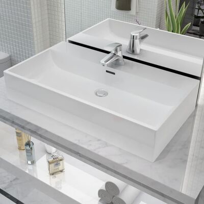 vidaXL Waschbecken mit Wasserhahnloch Keramik Weiß - Waschbecken vidaXL Waschbecken mit Wasserhahnloch Keramik Weiß - Waschbecken
