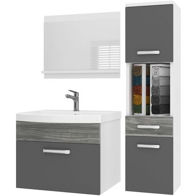 Belini Badmöbel Set Pri Pm3 90 Cm - Moderner Badschrank Mit Waschbecken & Spiegel, Vollausstattung Wandmontage - Grau Glamour Hochglanz Belini Badmöbel Set Pri Pm3 90 Cm - Moderner Badschrank Mit Waschbecken & Spiegel, Vollausstattung Wandmontage - Grau Glamour Hochglanz