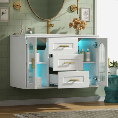 SANS MARQUE Wandmontierter Badezimmerschrank – 76x46x55 Cm – 36.4 Kg – Aus Glas – Mit 2 Schubladen – Platzsparende Wandmontage Und Großzügiger – Ohne Wasserhahn SANS MARQUE Wandmontierter Badezimmerschrank – 76x46x55 Cm – 36.4 Kg – Aus Glas – Mit 2 Schubladen – Platzsparende Wandmontage Und Großzügiger – Ohne Wasserhahn