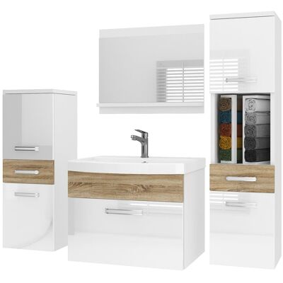 Belini Badmöbel Set Pri Pm5 120 Cm - Moderner Badschrank Mit Waschbecken & Spiegel, Vollausstattung Wandmontage - Weiß/sonoma Eiche Hochglanz Belini Badmöbel Set Pri Pm5 120 Cm - Moderner Badschrank Mit Waschbecken & Spiegel, Vollausstattung Wandmontage - Weiß/sonoma Eiche Hochglanz