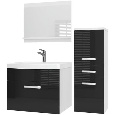 Belini Badmöbel Set Pri P2 90 Cm - Moderner Badschrank Mit Waschbecken & Spiegel, Vollausstattung Wandmontage - Schwarz Hochglanz Belini Badmöbel Set Pri P2 90 Cm - Moderner Badschrank Mit Waschbecken & Spiegel, Vollausstattung Wandmontage - Schwarz Hochglanz
