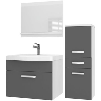 Belini Badmöbel Set Pri M2 90 Cm - Moderner Badschrank Mit Waschbecken & Spiegel, Vollausstattung Wandmontage - Grau Matt Belini Badmöbel Set Pri M2 90 Cm - Moderner Badschrank Mit Waschbecken & Spiegel, Vollausstattung Wandmontage - Grau Matt