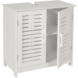 HHG - Waschbeckenunterschrank 370, Badezimmer Unterschrank Badschrank mit Staufach, Bambus mdf 60x60x30cm weiß - white