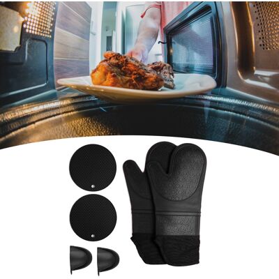 JUTE Dicke Silikon-küchenhandschuhe Für Grill, Mikrowelle Und Backofen Inklusive 2 Handclips Und 2 Hitzebeständigen Pads (schwarz). JUTE Dicke Silikon-küchenhandschuhe Für Grill, Mikrowelle Und Backofen Inklusive 2 Handclips Und 2 Hitzebeständigen Pads (schwarz).