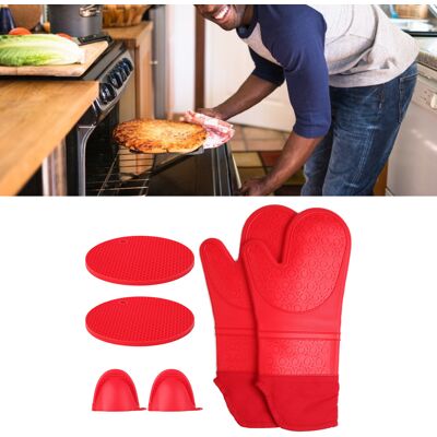JUTE Dicke Silikon-küchenhandschuhe Zum Grillen, Für Die Mikrowelle Und Den Backofen Inklusive 2 Handclips Und 2 Hitzebeständigen Pads (rot). JUTE Dicke Silikon-küchenhandschuhe Zum Grillen, Für Die Mikrowelle Und Den Backofen Inklusive 2 Handclips Und 2 Hitzebeständigen Pads (rot).