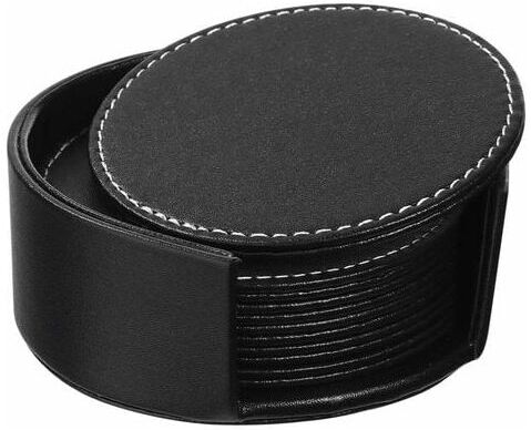 Eting - Coasters Set of 6 pu Leather Coasters Cup Mat Table Set for Drinks with Holder Protect Your Furniture from Stains (Black)