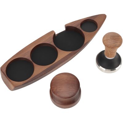 HEAT Kaffeetamperständer (3-teilig) Aus Walnussholz, Gummi Und Edelstahl, Bootsförmiger Spender, Kaffeezubehör Mit 51/53 Mm Basis, 51 Mm Tamper Und 51 Mm Spender. HEAT Kaffeetamperständer (3-teilig) Aus Walnussholz, Gummi Und Edelstahl, Bootsförmiger Spender, Kaffeezubehör Mit 51/53 Mm Basis, 51 Mm Tamper Und 51 Mm Spender.