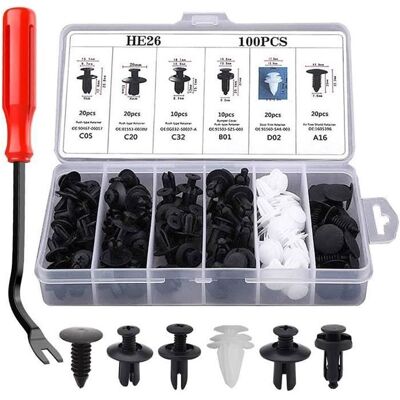 Generic 100 Stück Kunststoff-nietclips, Universelle Kunststoff-kotflügelclips, Autoclips, Stoßstangenbefestigungen, Nietclip-set Generic 100 Stück Kunststoff-nietclips, Universelle Kunststoff-kotflügelclips, Autoclips, Stoßstangenbefestigungen, Nietclip-set