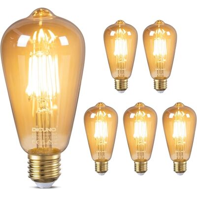 OEM Dicuno E27 Led-filamentlampe, 6 W (entspricht 60 W), 600 Lm, Warmweiß 2200 K, Bernsteinfarbenes Glas, Vintage-edison-st64-glühbirne, Retro-led-lampe Mit E27-fassung Für Restaurants, Cafés Und Bars, Ni OEM Dicuno E27 Led-filamentlampe, 6 W (entspricht 60 W), 600 Lm, Warmweiß 2200 K, Bernsteinfarbenes Glas, Vintage-edison-st64-glühbirne, Retro-led-lampe Mit E27-fassung Für Restaurants, Cafés Und Bars, Ni