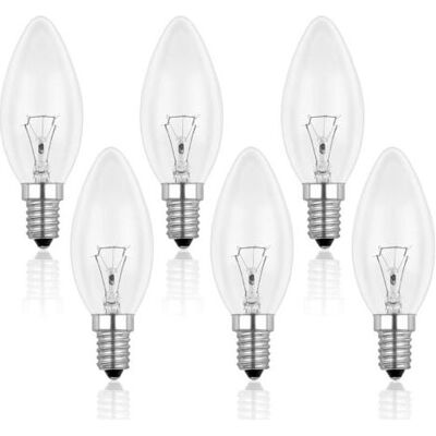 BOBYPET Klare Kerzenbirne E14, 40 W, Dimmbar, Warmweiß (2700 K), 400 Lm, Flammenform, E14-schraubfassung, 6er-pack BOBYPET Klare Kerzenbirne E14, 40 W, Dimmbar, Warmweiß (2700 K), 400 Lm, Flammenform, E14-schraubfassung, 6er-pack