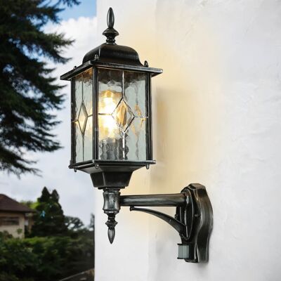 LICHT-ERLEBNISSE Außenleuchte Mit Bewegungsmelder Schwarz Silber Glas Metall Vintage Rustikal Ip43 LICHT-ERLEBNISSE Außenleuchte Mit Bewegungsmelder Schwarz Silber Glas Metall Vintage Rustikal Ip43