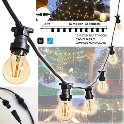TRADE SHOP TRAESIO Kette Led-lichterkette Mit 10 E27-lampenfassungen 10mt Erweiterbar Ip54 TRADE SHOP TRAESIO Kette Led-lichterkette Mit 10 E27-lampenfassungen 10mt Erweiterbar Ip54