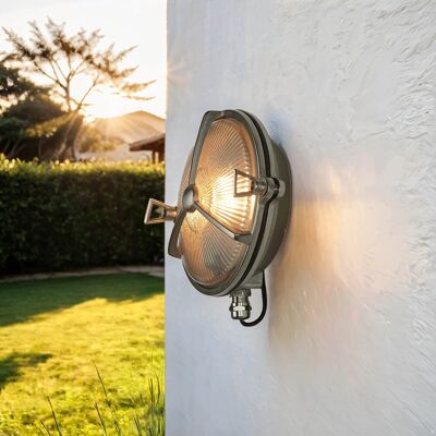 Licht-erlebnisse - Außen Wandlampe Messing Massiv In Nickel Ip64 Bullauge Schiffslampe Licht-erlebnisse - Außen Wandlampe Messing Massiv In Nickel Ip64 Bullauge Schiffslampe