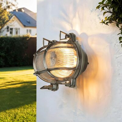 Licht-erlebnisse - Maritime Außenlampe Wand Ip64 In Nickel Matt E27 Wandleuchte Haus Balkon Licht-erlebnisse - Maritime Außenlampe Wand Ip64 In Nickel Matt E27 Wandleuchte Haus Balkon
