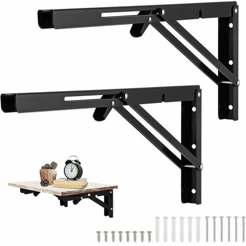 Ccykxa - 2 Stück schwarze wandmontierte Klapphalterung, 500 x 170 mm Klappkonsolenhalterung, robuste Klapphalterung, Klappregalhalterungen für