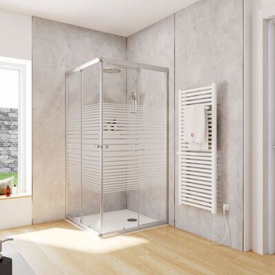 Schulte Duschkabine Corner Eckeinstieg, 80x100 Cm - Mit Schiebetüren, 4mm Esg Sicherheitsglas, Dekor Querstreifen, Silberfarben Schulte Duschkabine Corner Eckeinstieg, 80x100 Cm - Mit Schiebetüren, 4mm Esg Sicherheitsglas, Dekor Querstreifen, Silberfarben