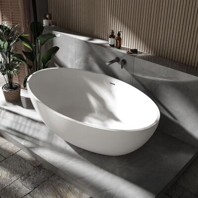 Bernstein - Freistehende Badewanne Relax Mineralguss 176x103cm Weiß Matt Mit Standarmatur 1523c Ohne Siphon Bernstein - Freistehende Badewanne Relax Mineralguss 176x103cm Weiß Matt Mit Standarmatur 1523c Ohne Siphon