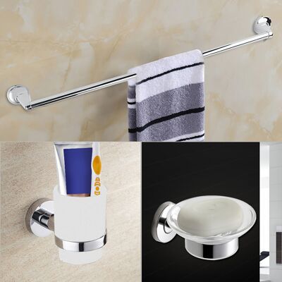 HEAT Set Aus 6 Wandmontierten Badezimmeraccessoires, Handtuchhalter, Seifenspender, Zahnbürstenhalter Und Toilettenpapierhalter, Komplettes Edelstahl-set. HEAT Set Aus 6 Wandmontierten Badezimmeraccessoires, Handtuchhalter, Seifenspender, Zahnbürstenhalter Und Toilettenpapierhalter, Komplettes Edelstahl-set.