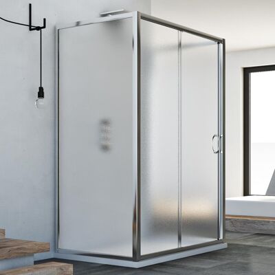 IDRALITE Duschkabine 3-seitig Strukturglas H 185 Mod. Replay Trio 1 Tür 70x120x70 Cm IDRALITE Duschkabine 3-seitig Strukturglas H 185 Mod. Replay Trio 1 Tür 70x120x70 Cm
