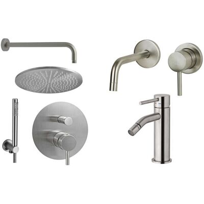 Paffoni - Wandmontiertes Waschbecken-mischbatterie-set, Bidet- Und Duschset In Stahloptik Light Kitlig8st Paffoni - Wandmontiertes Waschbecken-mischbatterie-set, Bidet- Und Duschset In Stahloptik Light Kitlig8st