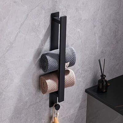 OEM Schwarzer Handtuchhalter Fürs Badezimmer Mit Zwei Haken, Kein Bohren Erforderlich, Geeignet Zur Wandmontage, Aus Edelstahl, Matte Oberfläche (41 Cm). OEM Schwarzer Handtuchhalter Fürs Badezimmer Mit Zwei Haken, Kein Bohren Erforderlich, Geeignet Zur Wandmontage, Aus Edelstahl, Matte Oberfläche (41 Cm).