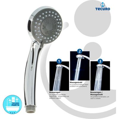 Tecuro - Komfort-handbrause Ø 70 Mm, Mit 3-funktionen Und Antikalknoppen, Verchromt Tecuro - Komfort-handbrause Ø 70 Mm, Mit 3-funktionen Und Antikalknoppen, Verchromt