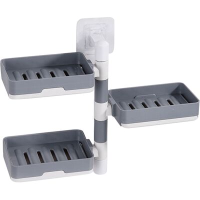 JUTE Seifenschale Ohne Bohren, Badezimmerregal, Wandmontierter Seifenhalter Mit Saugnapf Und Abfluss, Kreativ, Grau, Dreistufig, Schwenkbar, Ideal Für Studentenwohnheime. JUTE Seifenschale Ohne Bohren, Badezimmerregal, Wandmontierter Seifenhalter Mit Saugnapf Und Abfluss, Kreativ, Grau, Dreistufig, Schwenkbar, Ideal Für Studentenwohnheime.